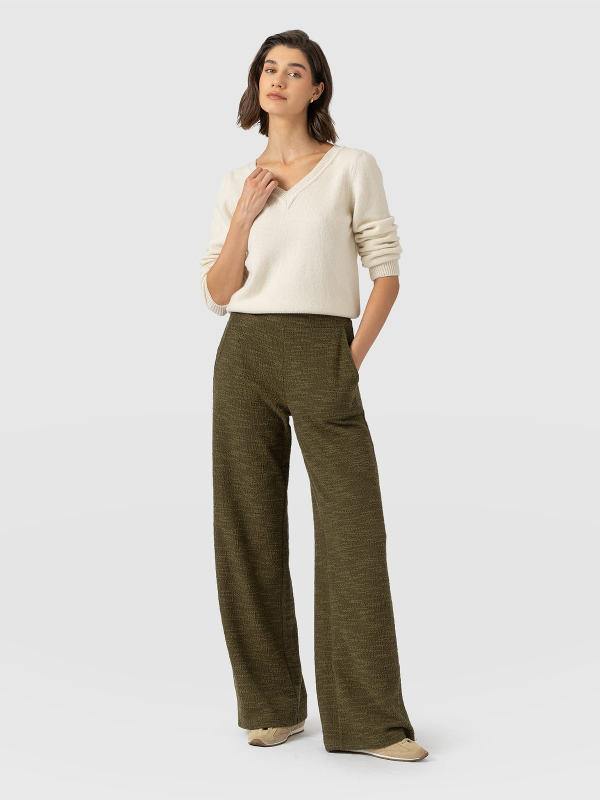 Pantalón de pernera ancha Keller — Bouclé caqui — vista 3