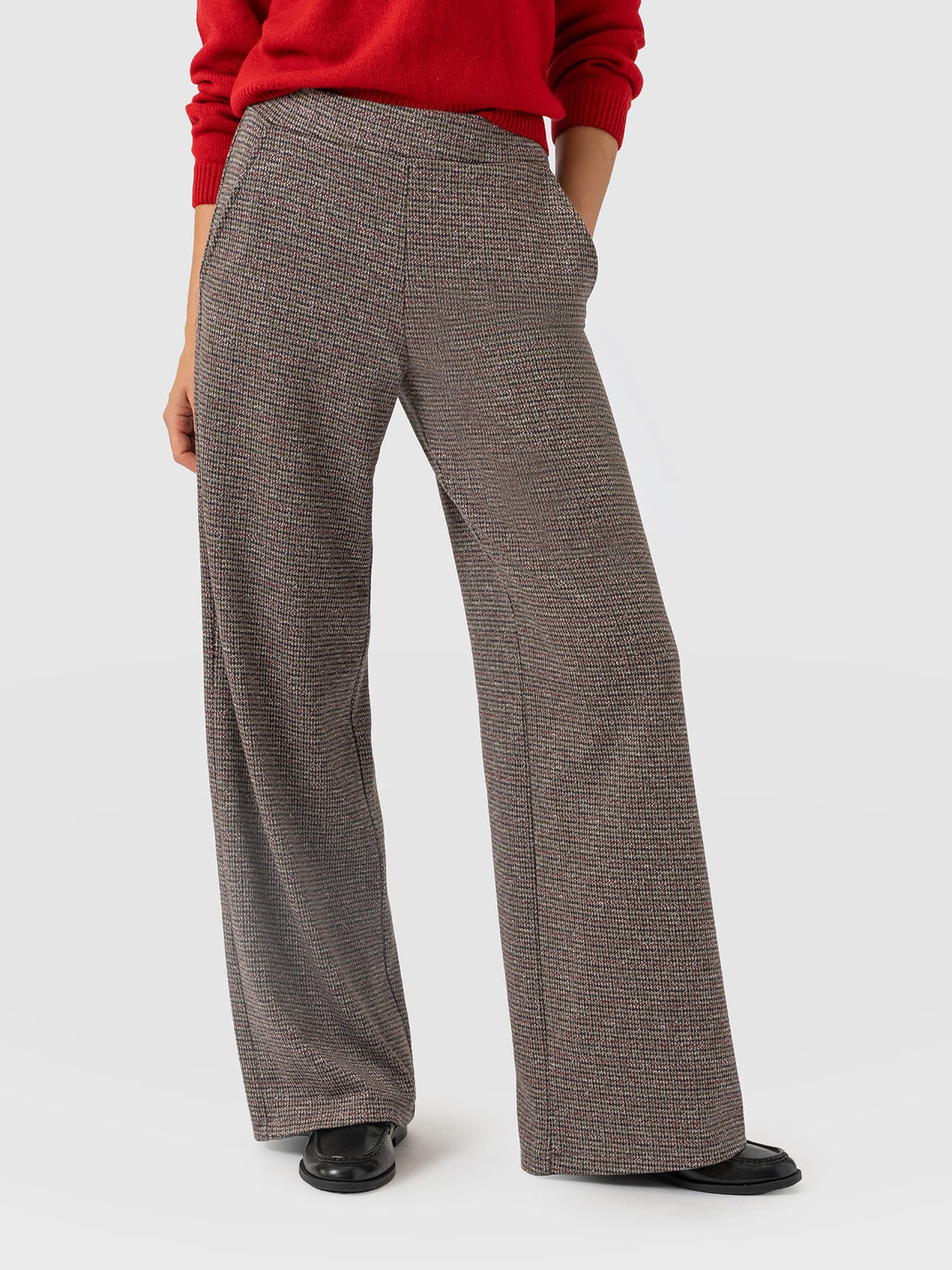 Pantalón de pernera ancha Keller — Cuadros beige y burdeos — vista 3