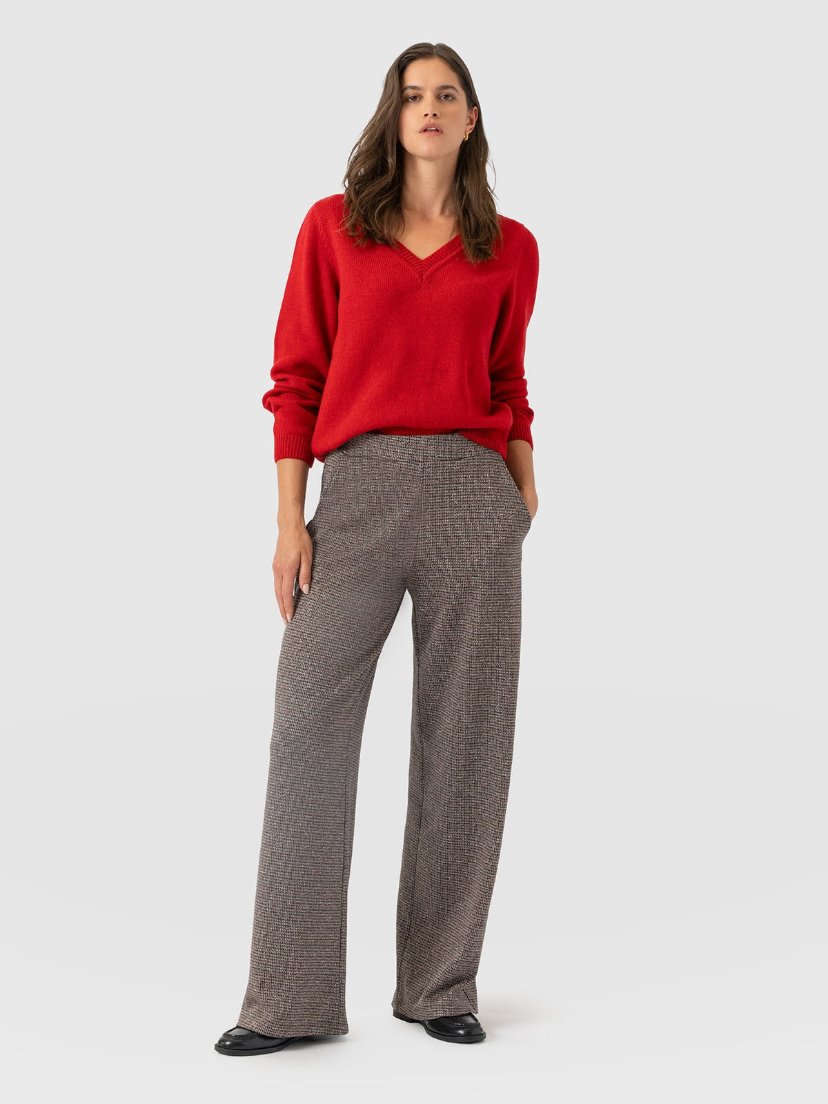 Pantalón de pernera ancha Keller — Cuadros beige y burdeos — vista 2