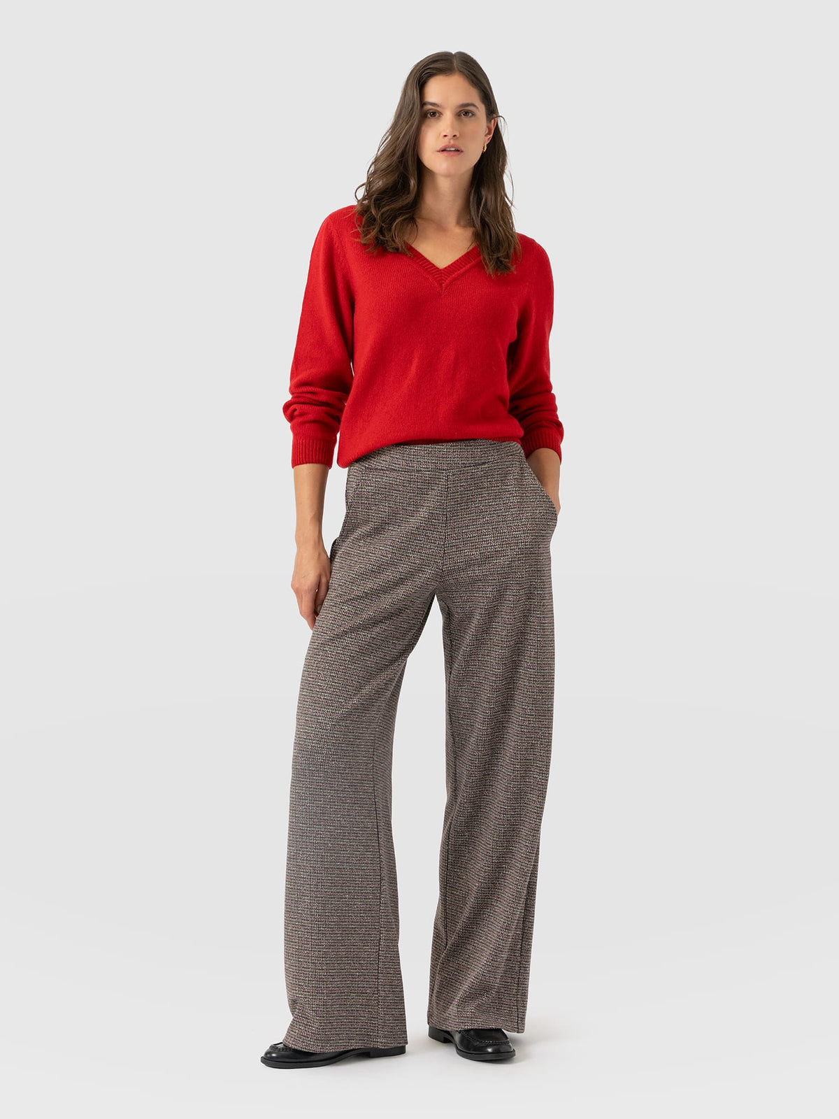 Pantalón de pernera ancha Keller — Cuadros beige y burdeos — vista 1