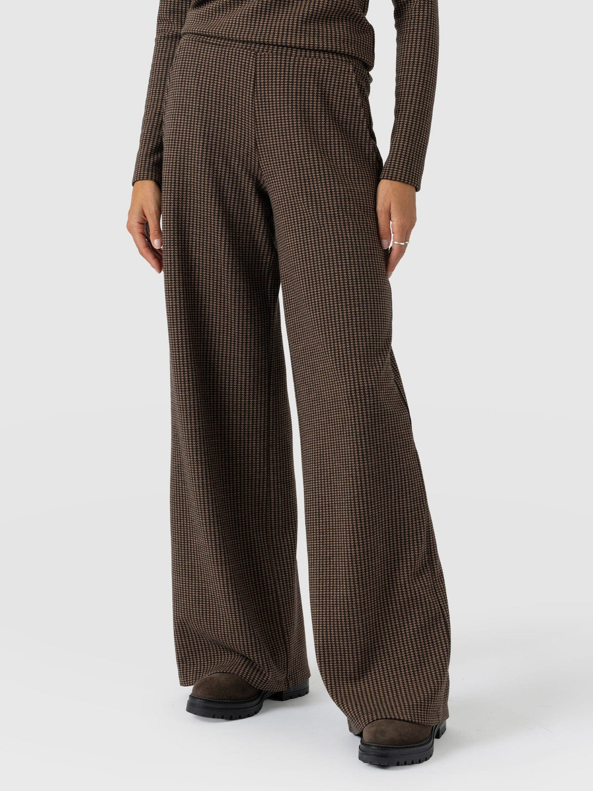 Pantalón de pernera ancha Keller — Minipata de gallo marrón — vista 2