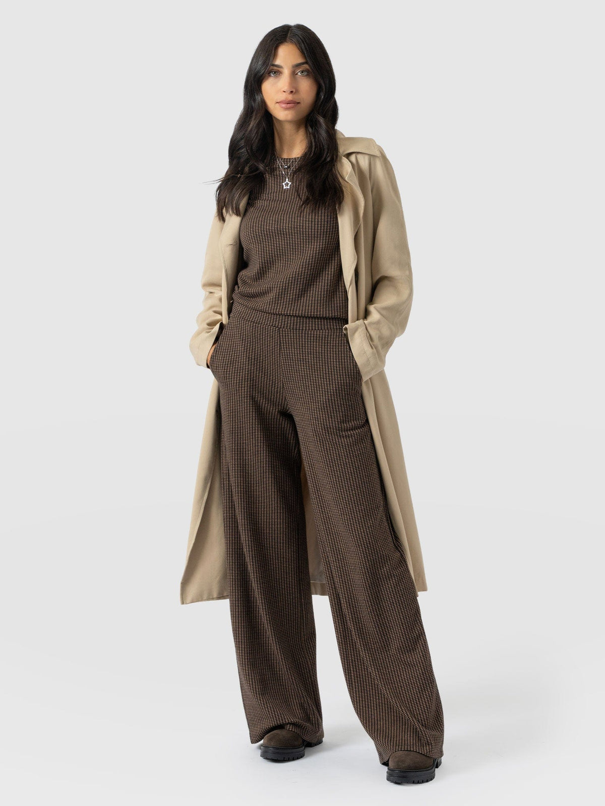 Pantalón de pernera ancha Keller — Minipata de gallo marrón — vista 5