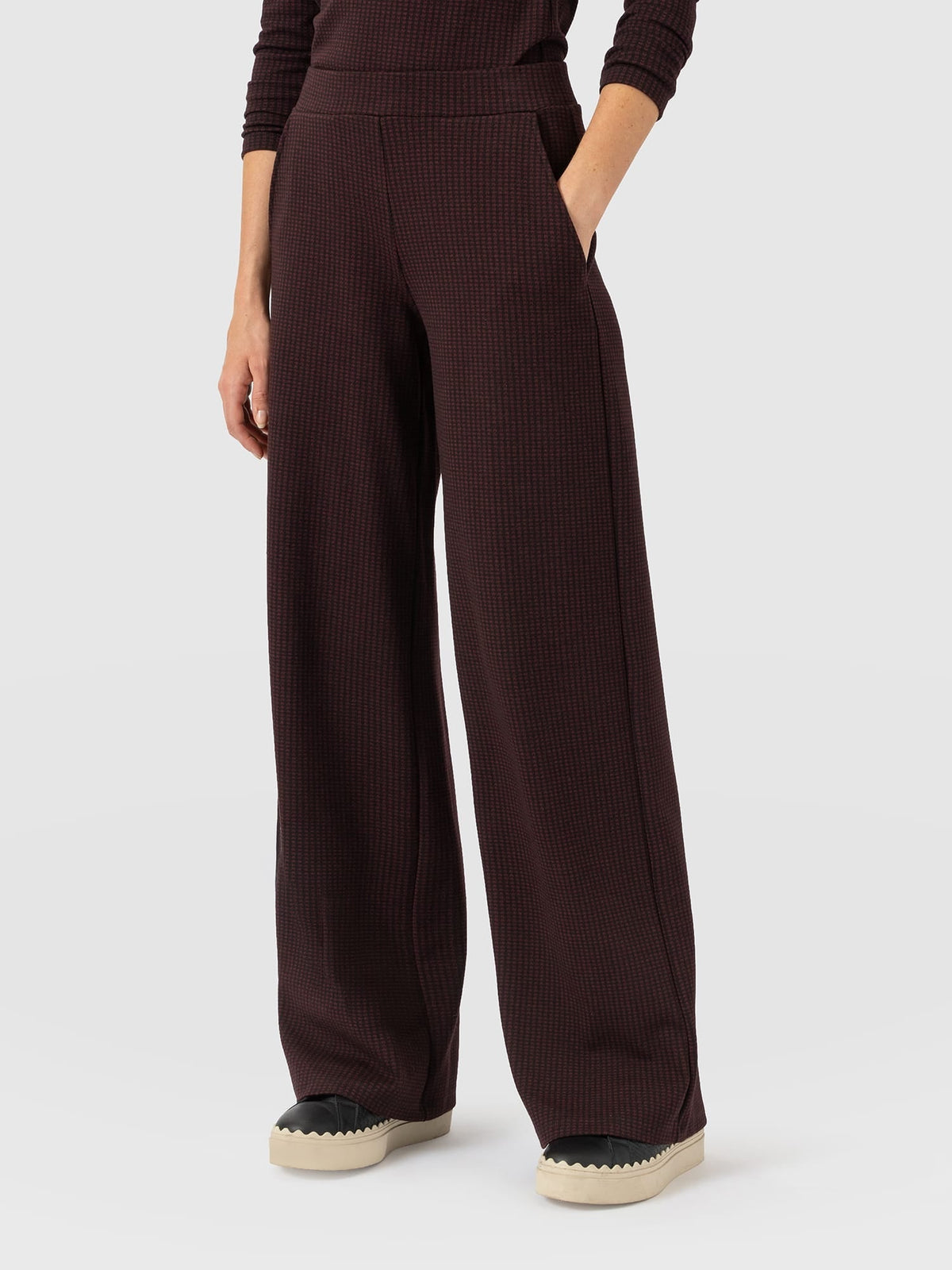 Pantalón de pernera ancha Keller — Minipata de gallo burdeos — vista 3