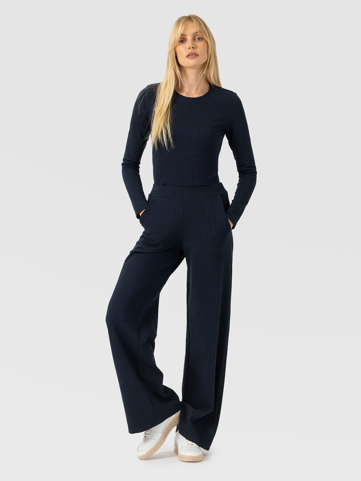 Pantalón de pernera ancha Keller — Minipata de gallo azul marino — vista 1